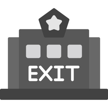 Çıkış simgesi. Bu düz vektör sembolü gri renk, yuvarlak açılar kullanır ve beyaz arkaplanda izole edilir..