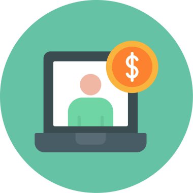 Para simgesi ve vektör illüstrasyonlu dizüstü bilgisayar