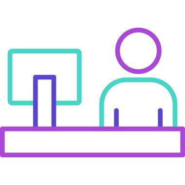 Bilgisayar masası simgesi. Web için dizüstü bilgisayar vektör simgelerinin özet çizimi