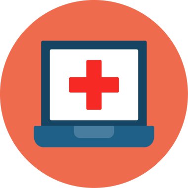 Tıbbi sembollü bilgisayar monitörü, vektör tasarımı