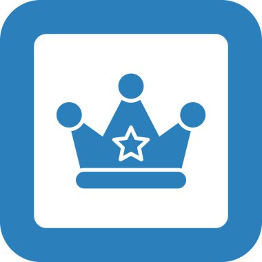 Taç ikonu. Glyph biçimi yuvarlak açılı, pürüzsüz mavi renkli, beyaz arkaplanlı iki renkli düz ikonik semboldür..