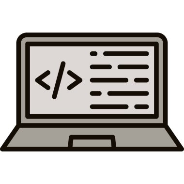 Doldurulmuş ana hatlar biçiminde web programlama kodu simgesi