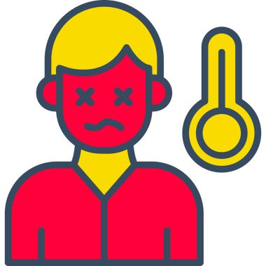 Baş ağrısı ikonu olan üzgün bir adam. vektör illüstrasyonu