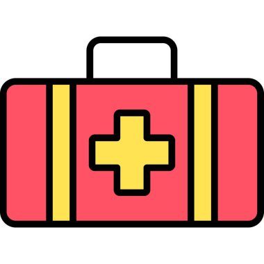 İlk yardım çantası simgesi. hatlar arası yardım kiti vektör rengi düz izole