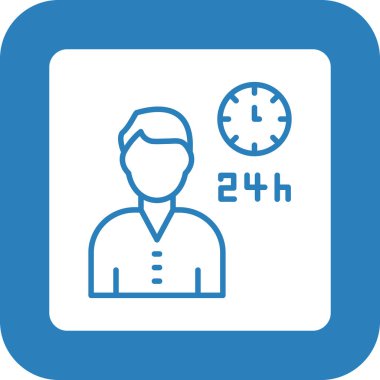 24 saat takvim simgesi. bu yuvarlak düz sembol beyaz arkaplanda mavi ve gri renklerle çizilir.