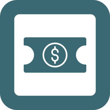 banknot simgesi. Vektör biçimi yuvarlak açılı, beyaz arkaplan, web ve yazılım arayüzleri için tasarlanmış düz ve cyan simgesidir.