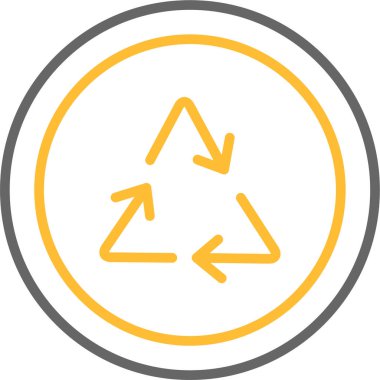 Vektör simgesini geri dönüştür. stil düz yuvarlak sembol, eko sarı renk, yuvarlak açılar, beyaz arkaplan.