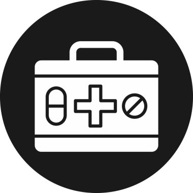 İlk yardım çantası sembolü. biçim ana hat sembolü, siyah renk, yuvarlak açılar, beyaz arkaplan