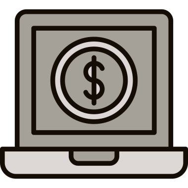 Laptop para ikonu. Dizüstü bilgisayarın para vektör simgesi rengini izole et