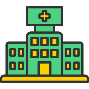 Hastane binası simgesi rengi ana hatları vektörü