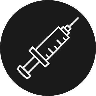 Şırınga vektör simgesi. Stil düz yuvarlak sembol, siyah renk, yuvarlak açıları, beyaz arka plan.