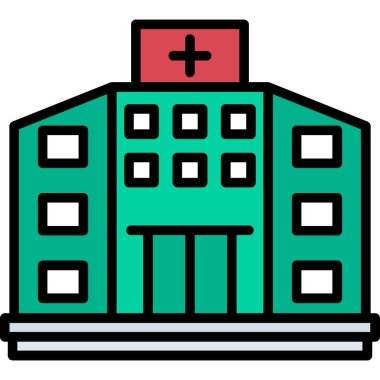 Hastane binası simgesi rengi ana hatları vektörü