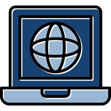 laptop küre ikon vektörü. İnternet ve küresel teknoloji işareti