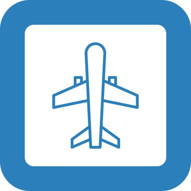 Uçak vektör simgesi. Stil düz yuvarlak sembol, kobalt rengi, yuvarlak açılar, beyaz arka plan.