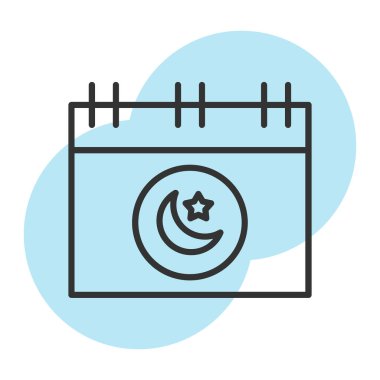 Beyaz arkaplanda ay simgesi olan mavi çizgi takvimi. Gece işareti. vektör illüstrasyonu