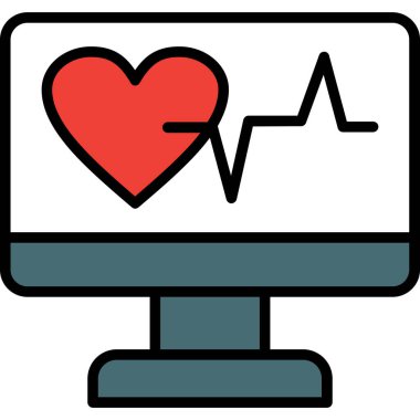 Beyaz arka planda dizüstü bilgisayarı, illüstrasyonu, vektörü olan kalp monitörü.