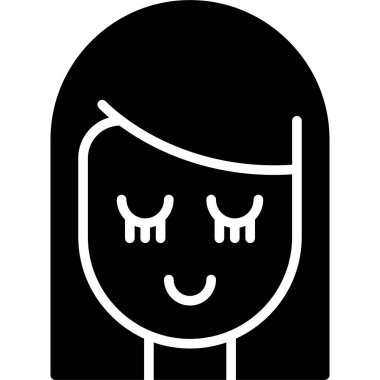 Uzun saçlı bir kız. Beyaz arka planda izole edilmiş web tasarımı için saç vektörü simgesi olan kızın basit bir çizimi