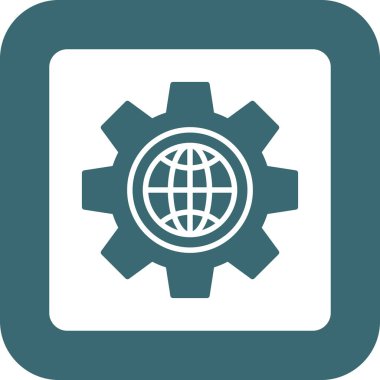 küresel vektör simgesi. biçim düz kare düğme, gri ve cyan renkler, beyaz arkaplan