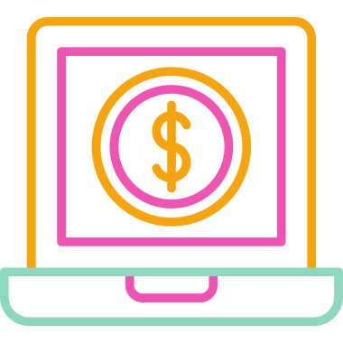 Dizüstü bilgisayar simgesi ve vektör illüstrasyonlu dolar işareti