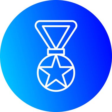 Mavi arkaplanda izole edilmiş, modaya uygun düz tarzda madalya simgesi.