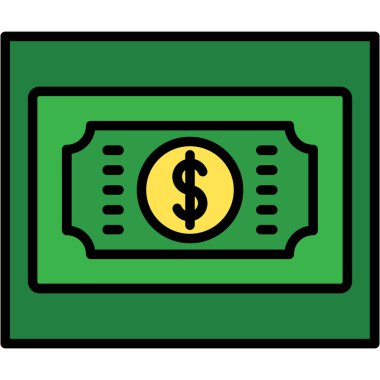 Para dolar simgesi renk ana hatları vektörü