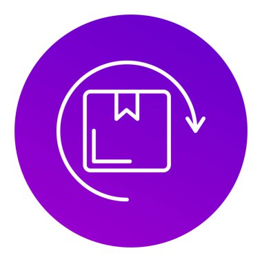 Beyaz arkaplanda beyaz çizgi ok simgesi izole edildi. Yön ok sembolü. Navigasyon işareti. mor daire düğmesi. vektör.