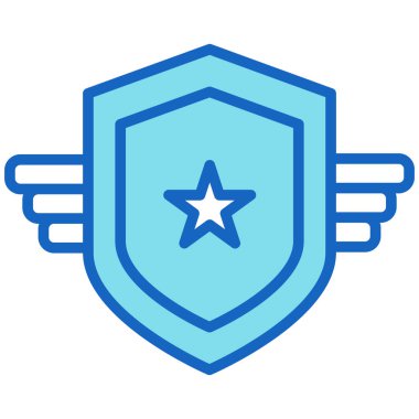 Yıldız çizgisine sahip kalkan ve biçim simgesi tasarımı, koruma tehlikesi ve acil durum teması illüstrasyonu