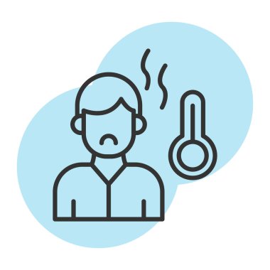 Kulaklığı ve termometresi olan genç bir adam.