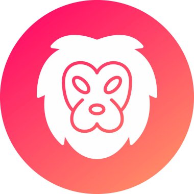 Uzun gölgeli beyaz çizgi maymun simgesi. Hayvan sembolü. Hayvan işareti. Kırmızı daire düğmesi. vektör.