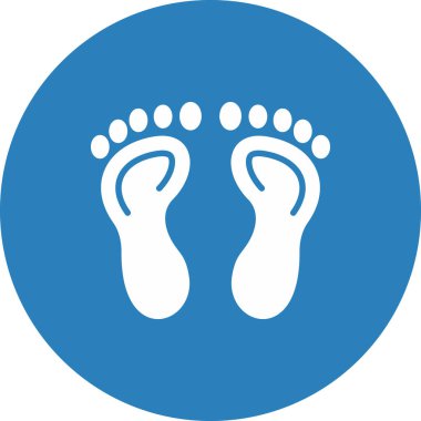 Ayak bakımı vektör simgesi. biçim düz bicolor yuvarlak sembol, mavi ve gri renkler, yuvarlak açılar, beyaz arkaplan.