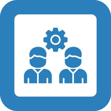 İş takım çalışması vektör simgesi. Bu düz yuvarlak kare kobalt ve beyaz renkler kullanır ve beyaz arkaplanda izole edilir