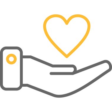 Sarı kurdele ikonlu bir kalbi tutan el, vektör illüstrasyonu