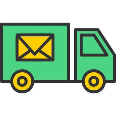 posta kamyonu simgesi renk ana hatları vektörü