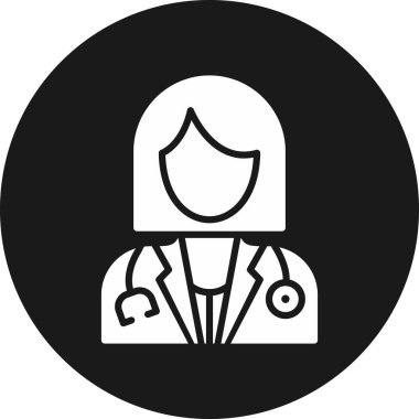 Steteskoplu kadın doktor, basit bir simge.