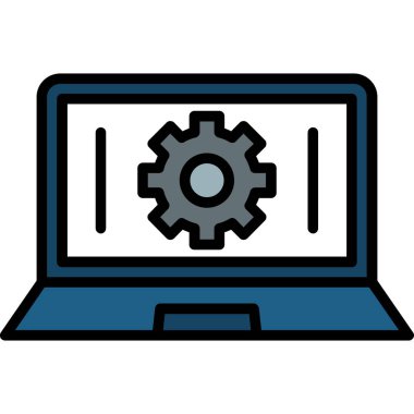 dizüstü bilgisayar ile vites simge vektör çizim tasarım