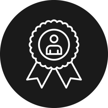 Ödül rozet ikonu. Bu düz yuvarlak sembol gri renk kullanır ve beyaz arkaplanda izole edilir.