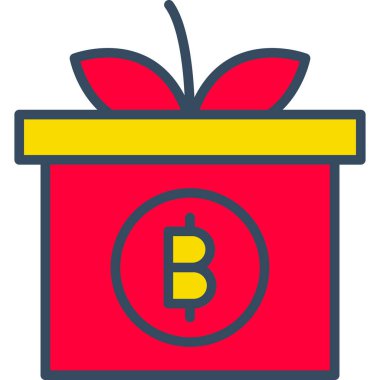 Bitcoin hediye kutusu simgesi doldurulmuş ana hatlar biçiminde