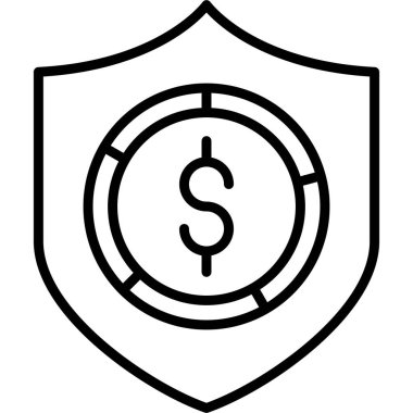 Para kalkanı simgesi. Beyaz arkaplanda izole edilmiş web tasarımı için para kalkanı vektör simgesi taslağı