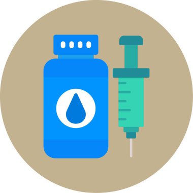 İlaç ve sağlık hizmeti. Sıvı içeren bir ilaç şişesinin vektör çizimi.