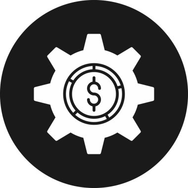 dişli vektör simgesi. Bu düz yuvarlak sembol beyaz arkaplanda siyah renk ve gri renkler kullanır