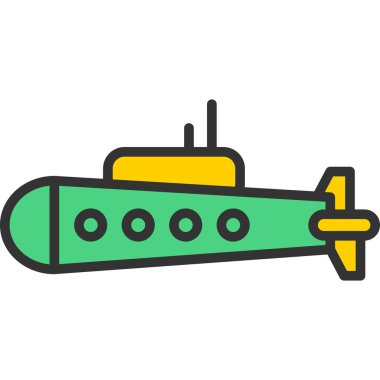 Askeri denizaltı ikonu. Ana hatlı askeri denizaltı vektör simgesi rengi izole edildi