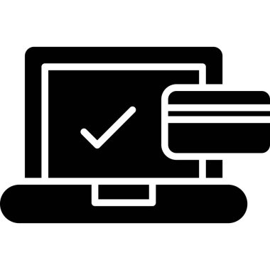 Kontrol simgesi olan dizüstü bilgisayar. Web için işaretli vektör simgelerinin basit çizimi