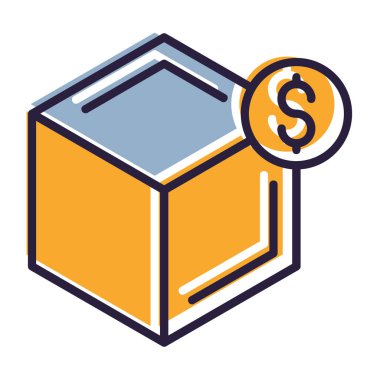 Bozuk para ve sikke çizgisi biçim vektör çizimi tasarımı içeren para kutusu