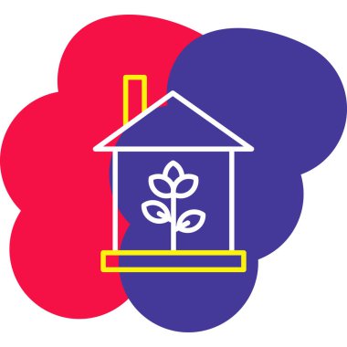 Beyaz arkaplanda yaprak simgesi olan renkli ev. Ekolojik bitki. Evim, doğal evim. Değişken rastgele dinamik şekiller. vektör illüstrasyonu