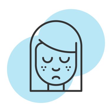 Üzgün kadın ikonu. İnce çizgi çizimi. Çizgi vektör simgesini doldur