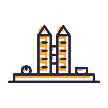 Bina ikon vektörü. İnce çizgi işareti. izole edilmiş sınır sembolü çizimi