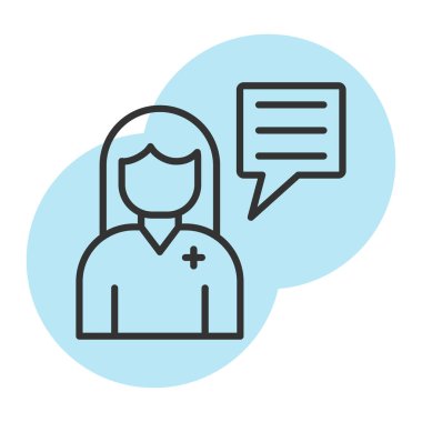 Konuşma baloncuğu simgesi olan kadın hasta, vektör illüstrasyonu