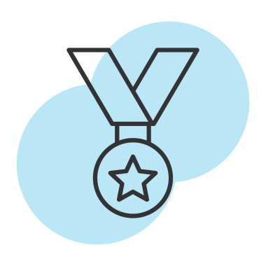 Yıldız çizgisi ve doldurma stili ikon tasarımı, spor yarışması ve yarışma temalı vektör illüstrasyonu madalyası