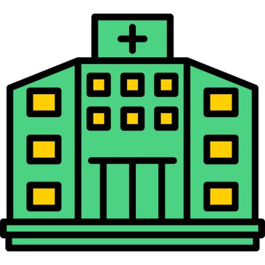 Hastane binası simgesi rengi ana hatları vektörü
