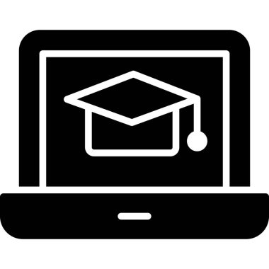 Mezuniyet şapkası simgesi çizimi olan dizüstü bilgisayar